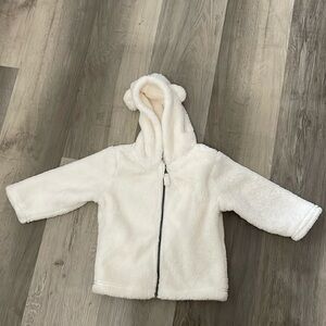 Hanna Andersson Full Zip Hooded Fuzzy Jacket Gender Neutral White Size 85 cm -2T